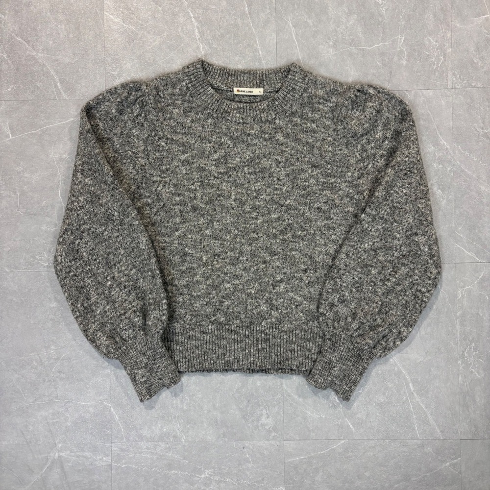 Marine Layer Gray Marl Puff Sleeve Crewneck Sweater Small 4575